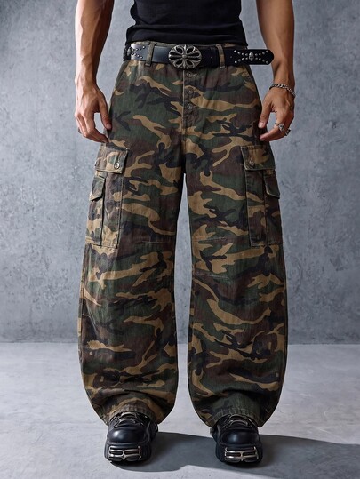 Men's Curved Loose Fit Camouflage Jeans