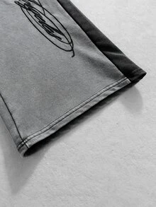 ROMWE MEN Casual Men's Loose Fit Sweatpants With Floral Letter Print, Color Block And Double Waistband - Grey - View 5