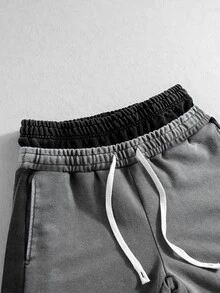 ROMWE MEN Casual Men's Loose Fit Sweatpants With Floral Letter Print, Color Block And Double Waistband - Grey - View 4