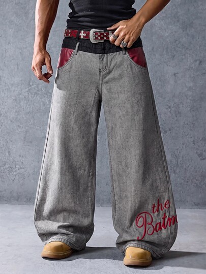 Batman X ROMWE Jeans en denim décontractés pour hommes avec poche et bouton, polyvalents pour le port quotidien et les voyages