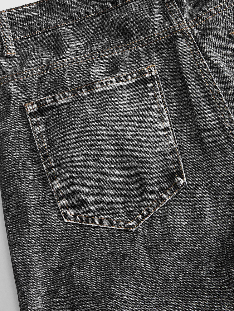 ROMWE MEN Street Life Men's Gothic Pattern Pocket Wide Leg Loose Casual Denim Jeans - Black - View 6