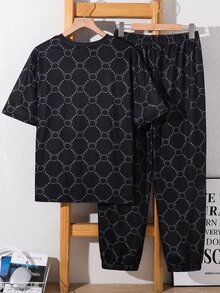 SHEIN Teen Boy Letter Print Crew Neck Short Sleeve T-Shirt And Pants Casual Set - Multicolor - View 2