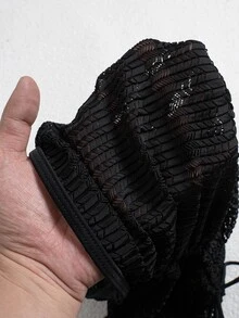 SHEIN Swim 女士夏季沙滩纯色吊带系带性感比基尼套装，含罩衫和罩裙 - 黑色 - 查看 8