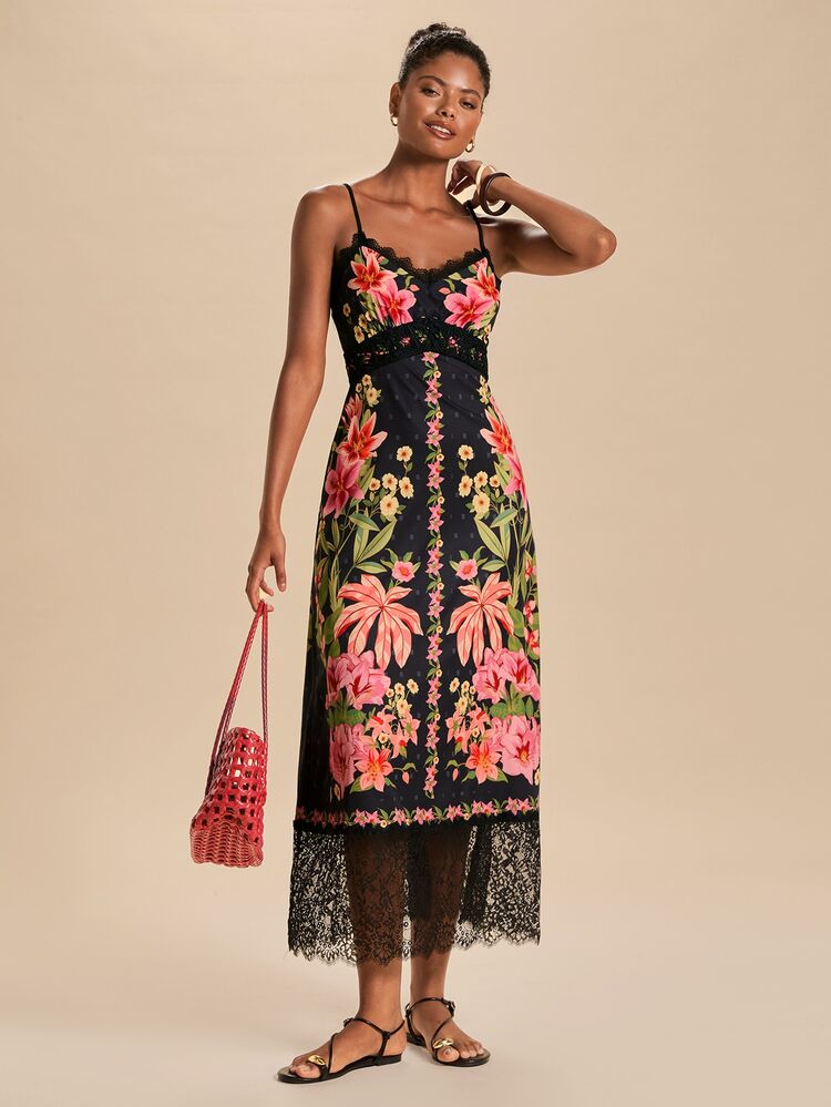Travachic Women's Floral Print Lace Patchwork Vacation Dress - Multicolor - View 4