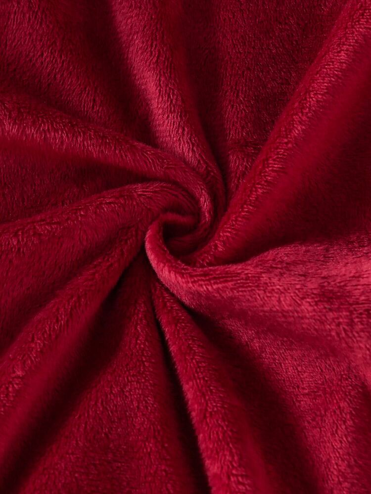 1pc Autumn/Winter Plush Baby Girl Newborn Home Wear Burgundy Single-Sided Crystal Plush Cute Ruffle Trim Flutter Sleeve Back Water Drop Button Design Long Sleeve Footed Romper Crawler - Burgundy - View 7
