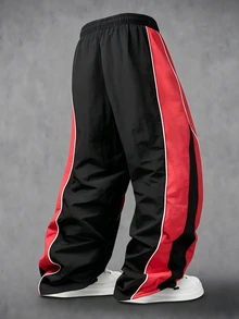 Manfinity Denimwave Men's Letter Print Drawstring Waist Loose Casual Sports Long Pants - Black - View 2