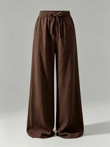 SHEIN Sparklyn Teen Girls Straight Spring/Summer Casual Daily Wear Versatile Comfortable Solid Color Long Pants With Pockets,Back To School,Girls Summer Clothes - Brown - View 8