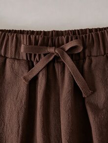 SHEIN Sparklyn Teen Girls Straight Spring/Summer Casual Daily Wear Versatile Comfortable Solid Color Long Pants With Pockets,Back To School,Girls Summer Clothes - Brown - View 4