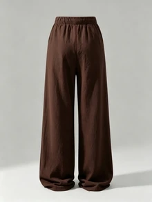 SHEIN Sparklyn Teen Girls Straight Spring/Summer Casual Daily Wear Versatile Comfortable Solid Color Long Pants With Pockets,Back To School,Girls Summer Clothes - Brown - View 9