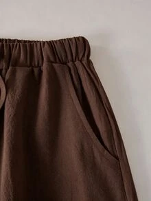 SHEIN Sparklyn Teen Girls Straight Spring/Summer Casual Daily Wear Versatile Comfortable Solid Color Long Pants With Pockets,Back To School,Girls Summer Clothes - Brown - View 6