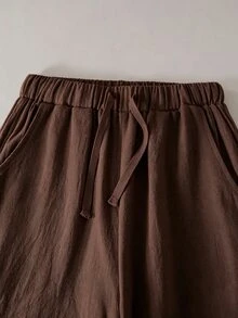 SHEIN Sparklyn Teen Girls Straight Spring/Summer Casual Daily Wear Versatile Comfortable Solid Color Long Pants With Pockets,Back To School,Girls Summer Clothes - Brown - View 7