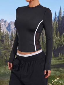 WanderVale Women's Solid Color Patchwork Side Cutout Long Sleeve Summer Sexy Slim Fit T-Shirt - Black - View 1