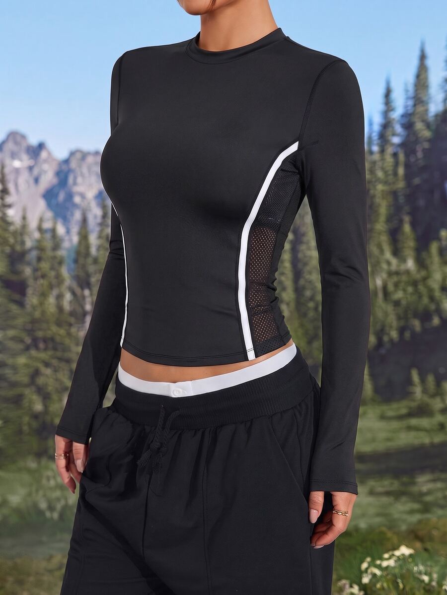WanderVale Women's Solid Color Patchwork Side Cutout Long Sleeve Summer Sexy Slim Fit T-Shirt - Black - View 1