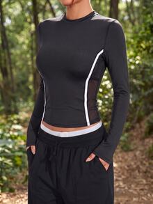WanderVale Women's Solid Color Patchwork Side Cutout Long Sleeve Summer Sexy Slim Fit T-Shirt - Black - View 3