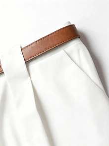 SHEIN Tall CURVE 加大码 TALL 系列女士简约褶裥直筒裤，适合通勤 - 白色 - 查看 4