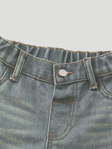 SHEIN Playful Pals Baby Girl Casual Versatile Simple Y2K Streetwear Distressed Loose Straight Washed Blue Comfortable Jeans, Suitable For Daily Wear - Light Wash - View 6