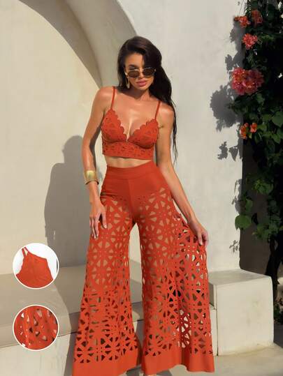 Bonvoyette Conjunto de biquíni feminino de verão, 3 peças, novo, em cor sólida, composto por top tankini, calcinha de cintura alta e vestido longo vazado para praia. Conjunto de biquíni resort de alta qualidade.