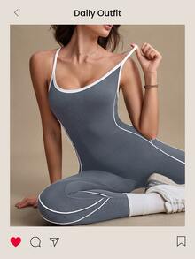 Dewbera Dewbera Women's Fashionable Seamless Criss-Cross Backless Sports Jumpsuit, Summer - Grey - View 4