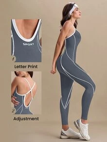Dewbera Dewbera Women's Fashionable Seamless Criss-Cross Backless Sports Jumpsuit, Summer - Grey - View 5