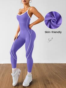 Slayform Slayform Women's Seamless Backless Criss-Cross Strap Jumpsuit - Purple - View 5