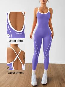 Slayform Slayform Women's Seamless Backless Criss-Cross Strap Jumpsuit - Purple - View 6