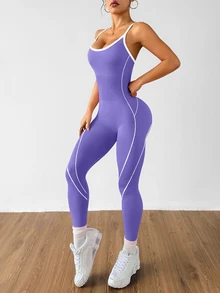 Slayform Slayform Women's Seamless Backless Criss-Cross Strap Jumpsuit - Purple - View 3