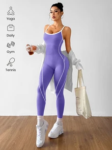 Slayform Slayform Women's Seamless Backless Criss-Cross Strap Jumpsuit - Purple - View 4