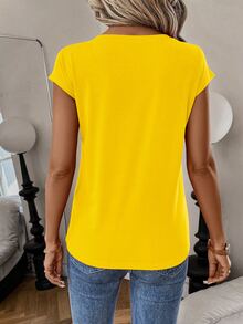 Omancia Simple Solid Color V-Neck T-Shirt, Casual And Versatile, Summer - Yellow - View 2