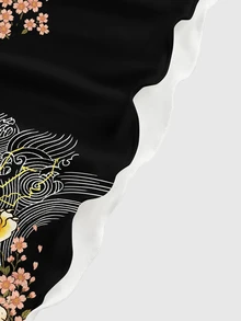 ROMWE Avant Plus Size Ew Chinese Style Dark Tiger & Sakura Floral Sexy Dark Allover Print Mini Dress For Women - Black - View 4