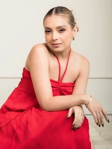 Ximena Robles Ximena Robles Gaun Wanita, Merah, Musim Panas, Boho, Liburan Pantai, Pesta Liburan Kasual, Meriah, Bahu Terbuka, Elegan - Merah - View 6