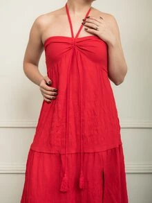 Ximena Robles Ximena Robles Gaun Wanita, Merah, Musim Panas, Boho, Liburan Pantai, Pesta Liburan Kasual, Meriah, Bahu Terbuka, Elegan - Merah - View 3