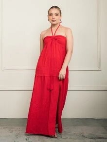 Ximena Robles Ximena Robles Gaun Wanita, Merah, Musim Panas, Boho, Liburan Pantai, Pesta Liburan Kasual, Meriah, Bahu Terbuka, Elegan - Merah - View 1