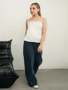 Ximena Robles Ximena Robles Plain Casual Straight Leg Trousers With Pockets, Low-Rise - Navy Blue - View 5