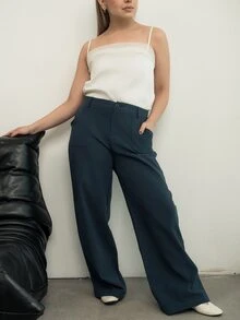 Ximena Robles Ximena Robles Plain Casual Straight Leg Trousers With Pockets, Low-Rise - Navy Blue - View 4