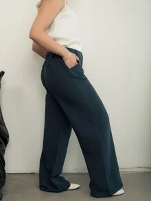 Ximena Robles Ximena Robles Plain Casual Straight Leg Trousers With Pockets, Low-Rise - Navy Blue - View 3