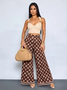 SOLERSUN Celana Panjang Wanita Seksi Elegan Premium dengan Motif Cetak Cokelat untuk Musim Gugur/Dingin - Coklat - View 5