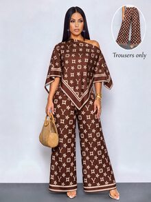SOLERSUN Celana Panjang Wanita Seksi Elegan Premium dengan Motif Cetak Cokelat untuk Musim Gugur/Dingin - Coklat - View 2
