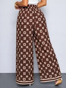 SOLERSUN Celana Panjang Wanita Seksi Elegan Premium dengan Motif Cetak Cokelat untuk Musim Gugur/Dingin - Coklat - View 3