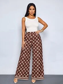 SOLERSUN Celana Panjang Wanita Seksi Elegan Premium dengan Motif Cetak Cokelat untuk Musim Gugur/Dingin - Coklat - View 6