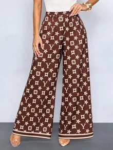 SOLERSUN Celana Panjang Wanita Seksi Elegan Premium dengan Motif Cetak Cokelat untuk Musim Gugur/Dingin - Coklat - View 4