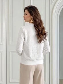 Medorina Jaket Renda Polos Kasual Musim Gugur untuk Wanita - Putih - View 2