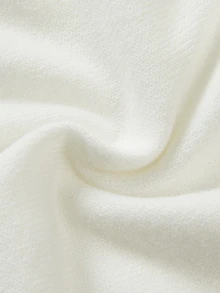 SHEIN Atasan Rajut Leher V Warna Putih Gading Terbaru, Trim Ruffle Bergelombang Hitam Kontras, Manset Ruffle Mengembang - Putih - View 5