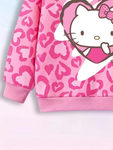 HELLO KITTY AND FRIENDS | SHEIN 女嬰甜美豹紋卡通連帽衛衣與長褲兩件套 - 玫紅色 - 查看 3