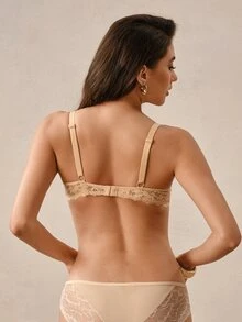Hourtrue Wide Strap Lace Thick Cup Push-Up Underwire Bra For Small Chest Women, 1pc - Apricot - View 2