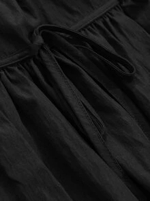 DAZY Women Solid Color Elastic Waist Front Tie Bow Flare Mini Skirt,Ruffle - Black - View 7