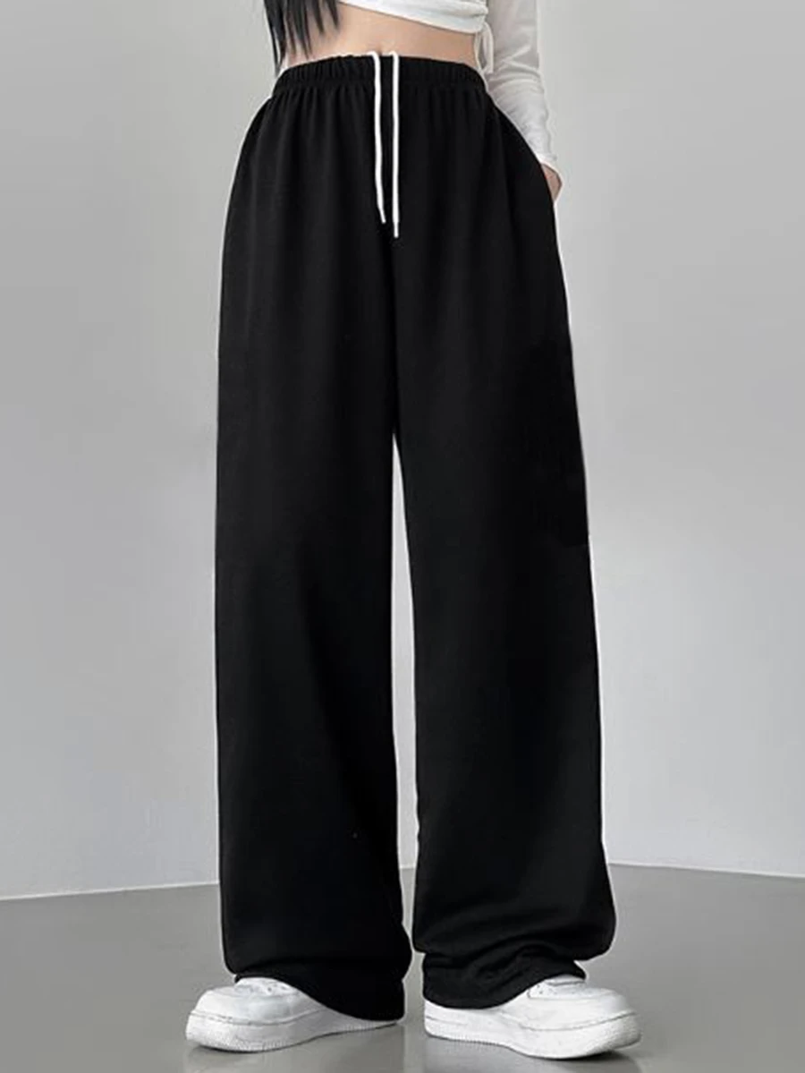 DAZY Casual Solid Color Drawstring Waist Lounge Pants Sweatpants - Black - View 1