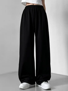 DAZY Casual Solid Color Drawstring Waist Lounge Pants Sweatpants - Black - View 5