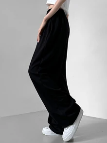 DAZY Casual Solid Color Drawstring Waist Lounge Pants Sweatpants - Black - View 6