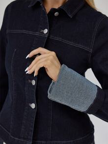 MUSERA Blue Denim Fitted Cuffed Jacket Autumn Winter Fall Daily Everyday Essential Blancs - Blue - View 6