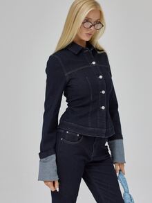 MUSERA Blue Denim Fitted Cuffed Jacket Autumn Winter Fall Daily Everyday Essential Blancs - Blue - View 4